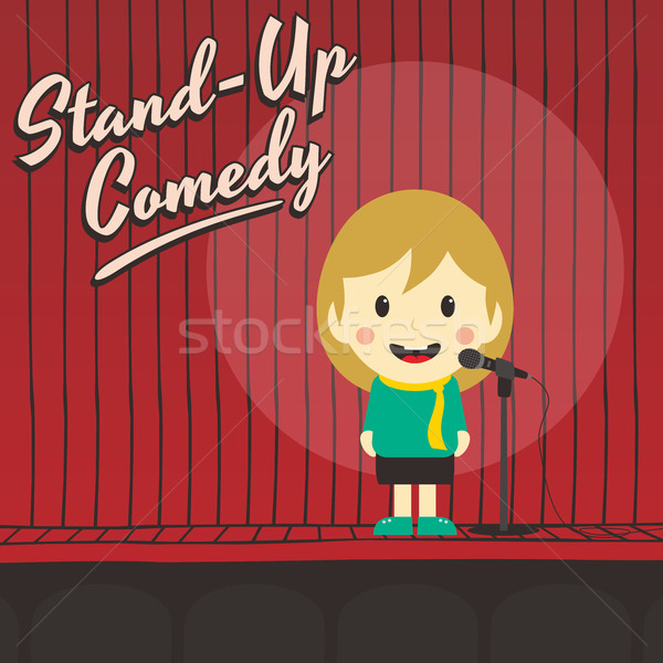 Vrouwelijke stand omhoog komiek muziek Stockfoto © vector1st
