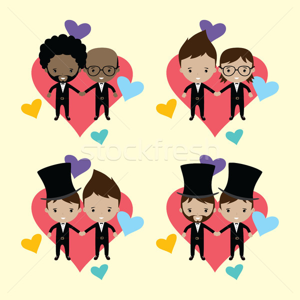 Adorable gay conjoint marié cartoon mariage [[stock_photo]] © vector1st