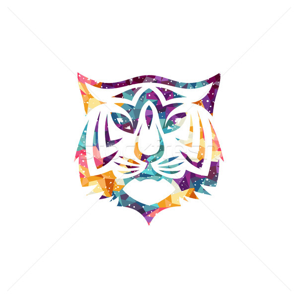 Stock photo: intimidating tiger front view theme logo template
