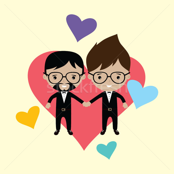 Adorable gay conjoint marié cartoon mariage [[stock_photo]] © vector1st