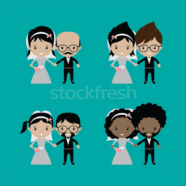adorable groom and bride lovely marriage cartoon theme Stock photo © vector1st