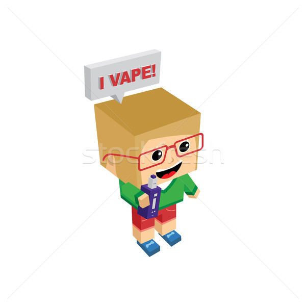isometric block electric cigarette girl personal vaporizer Stock photo © vector1st