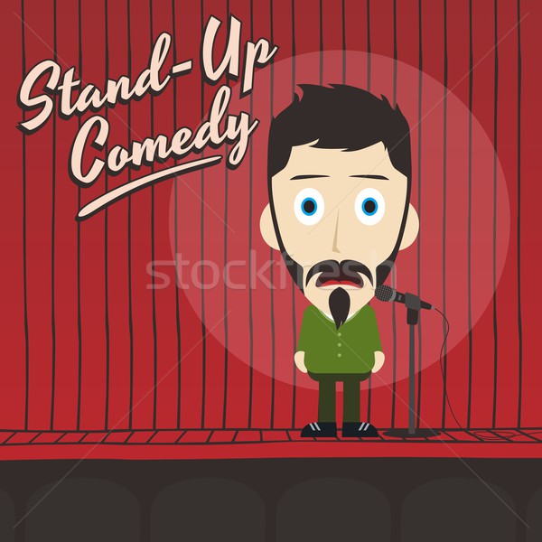 Ausgelassen guy stehen up Komiker Karikatur Stock foto © vector1st
