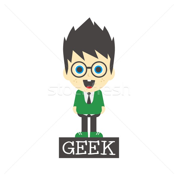 Stockfoto: Geek · jongen · cartoon · vector · kunst