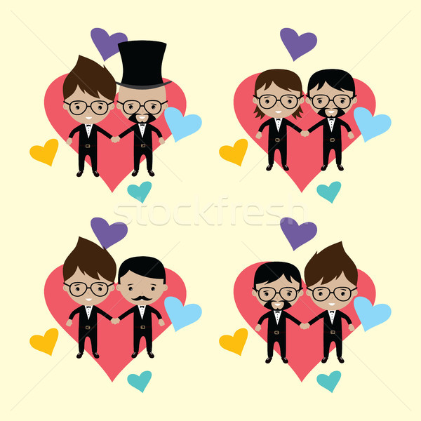 Godny podziwu gej współmałżonek pan młody cartoon małżeństwa Zdjęcia stock © vector1st