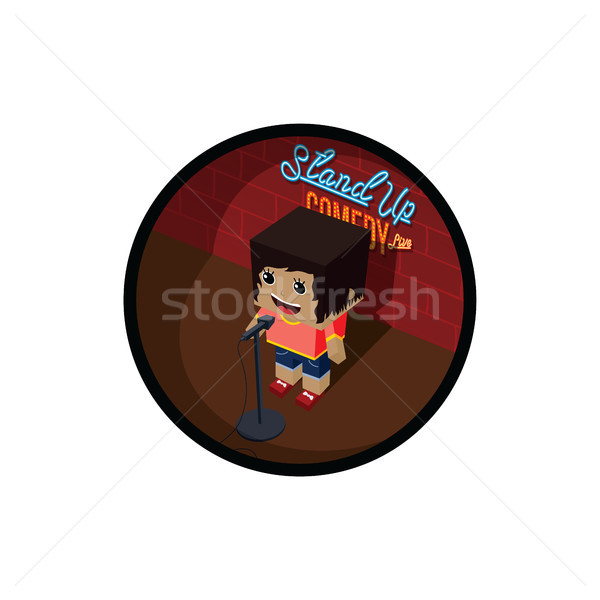 Stock photo: stand up comedy open mic female comic onstage isometric