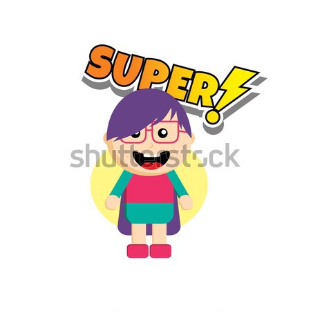 Adorable and amazing cartoon superhero in classic pose in front of city view Stock photo © vector1st