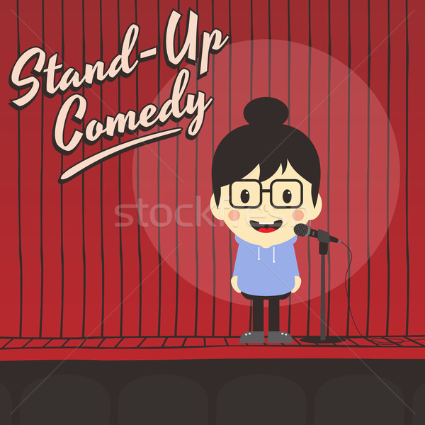 Weiblichen stehen up Komiker Zeichentrickfigur Musik Stock foto © vector1st