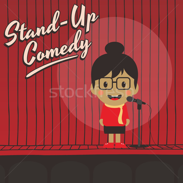 Weiblichen stehen up Komiker Zeichentrickfigur Musik Stock foto © vector1st