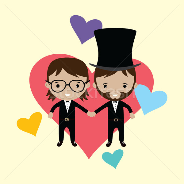 Liebenswert Homosexuell Ehepartner Bräutigam Karikatur Ehe Stock foto © vector1st