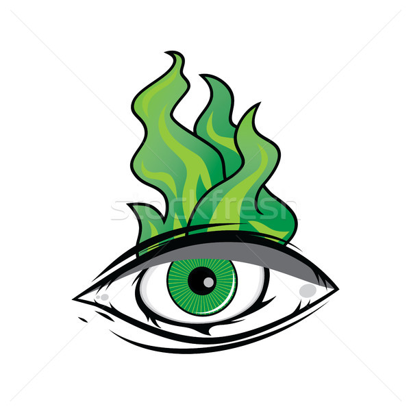 Stock photo: The All Seeing Eye - Green Firey Flame Illuminati Freemasonry Vector