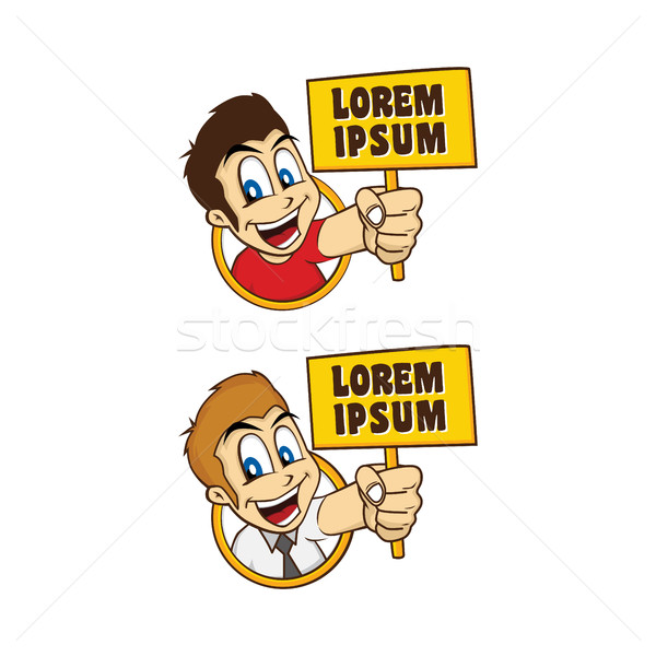 Stock photo: happy guy smile cartoon holding sign