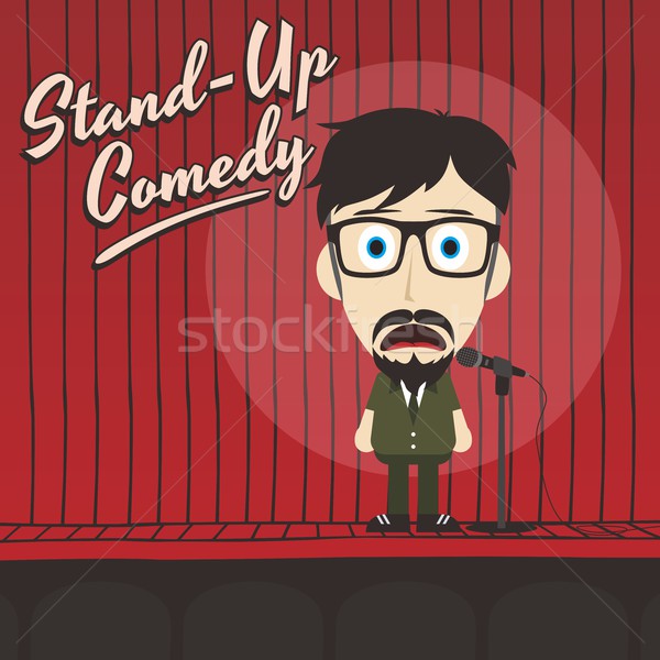 Ausgelassen guy stehen up Komiker Karikatur Stock foto © vector1st