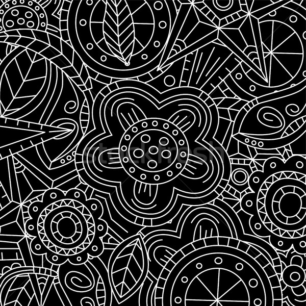 black floral flower pattern doodle Stock photo © vector1st