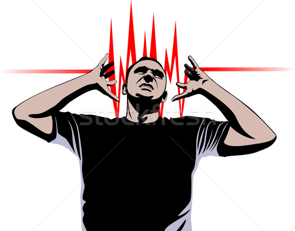 疼痛 頭 手 男子 紅色 T恤衫 商業照片 © vectorArta