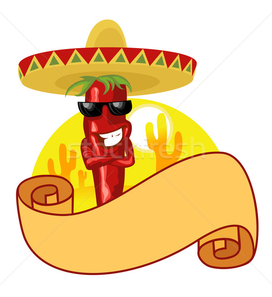 墨西哥人 熱 辣椒 標籤 紅色 旗幟 商業照片 © vectorArta