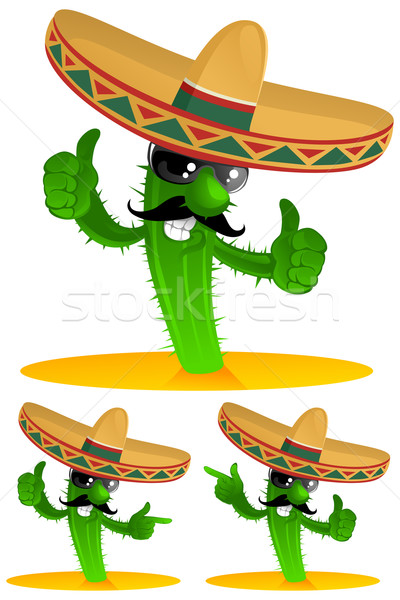 Trois cactus mexican sourire chapeau souriant [[stock_photo]] © vectorArta