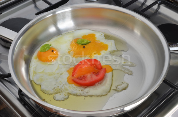 Ovos dois frigideira forma cara engraçada comida Foto stock © Vectorex
