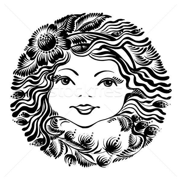 decorative floral silhouette of a woman face Stock photo © VectorFlover