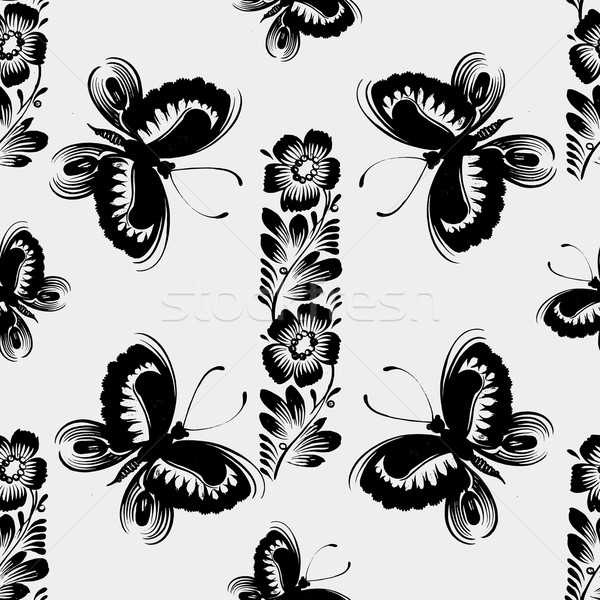 black and white seamless floral pattern Stock photo © VectorFlover