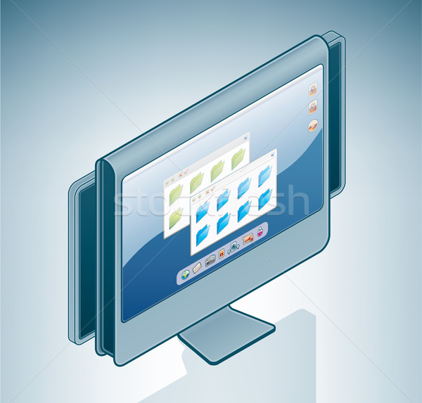 Számítógép LCD panorámakép kirakat izometrikus 3D Stock fotó © Vectorminator