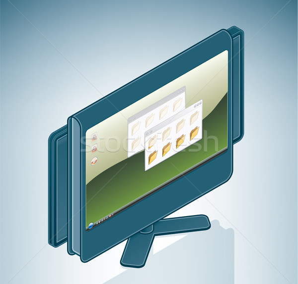 計算機 液晶顯示 全景 屏幕 等距 3D 商業照片 © Vectorminator
