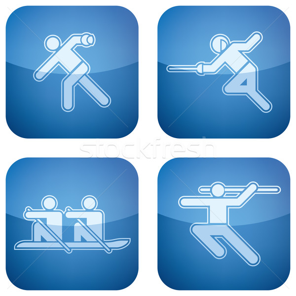 Esportes azul ícones ilustrar cobalto praça Foto stock © Vectorminator