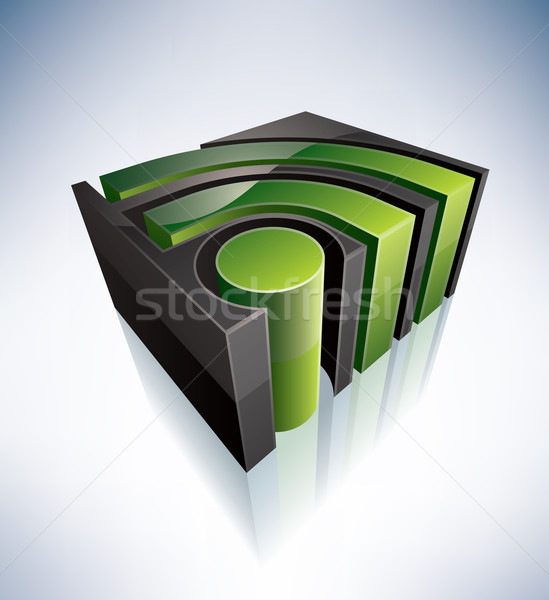 Foto stock: 3D · assinar · rss · verde · símbolo · alfabeto