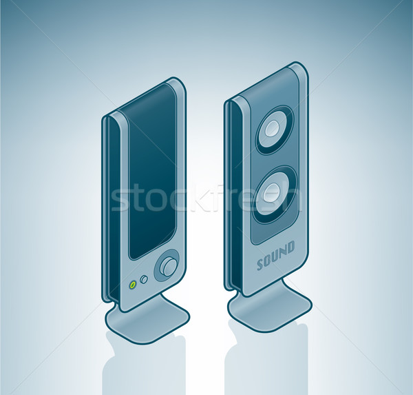 Calculator stereo difuzoare izometrice 3D hardware Imagine de stoc © Vectorminator