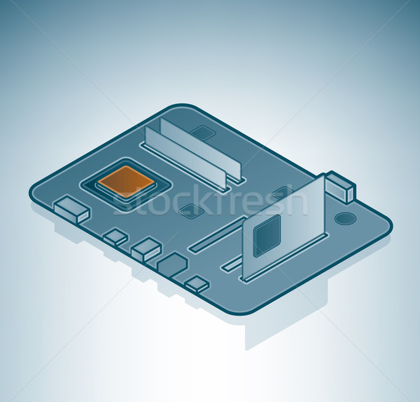 Foto stock: Placa-mãe · isométrica · 3D · computador · ferragens