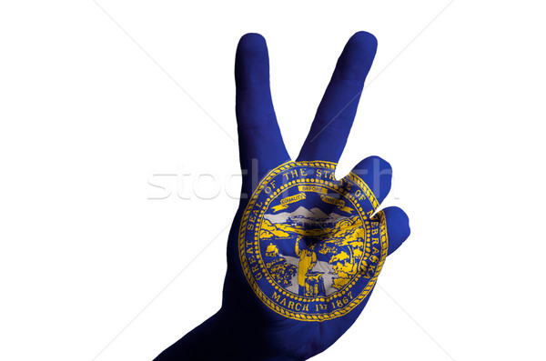 Foto stock: Nebraska · bandera · dos · dedo · hasta · gesto