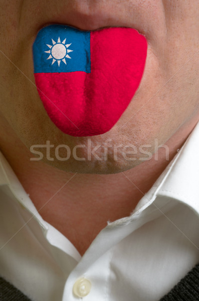 Mann Zunge gemalt Taiwan Flagge Wissen Stock foto © vepar5