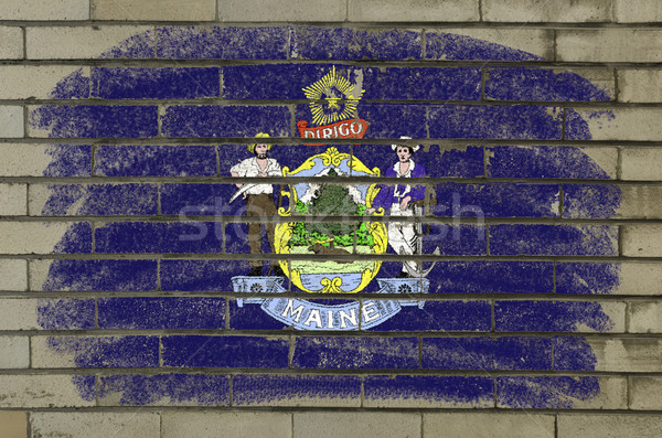 grunge flag of US state of maine on brick wall painted with chal Stock photo © vepar5