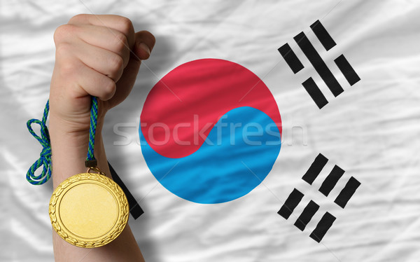 Złoty medal sportu banderą Korea Południowa zwycięzca Zdjęcia stock © vepar5