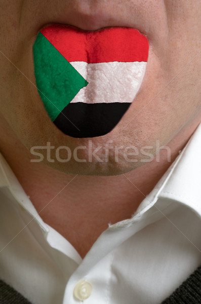 Mann Zunge gemalt Sudan Flagge Wissen Stock foto © vepar5