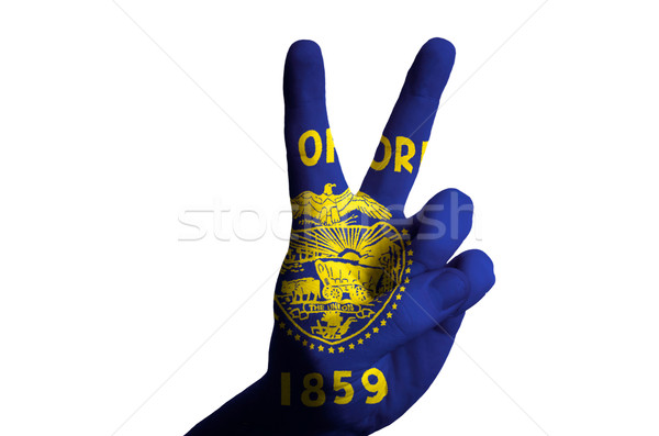 Oregon Flagge zwei Finger up Geste Stock foto © vepar5