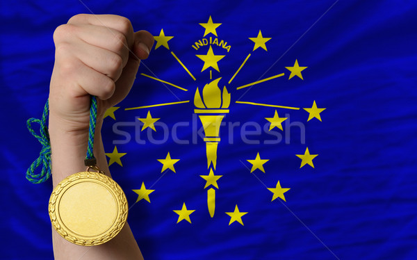 Zdjęcia stock: Złoty · medal · sportu · banderą · amerykański · Indiana · zwycięzca