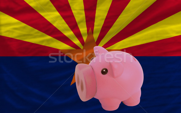 Stock photo: piggy rich bank and  flag of american state of arizona   