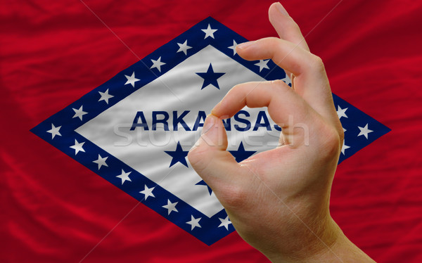 вызывать жест Арканзас флаг человека Сток-фото © vepar5