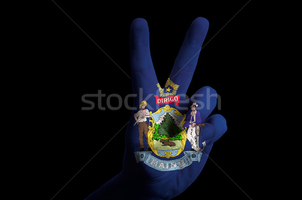 maine us state flag two finger up gesture for victory and winner Stock photo © vepar5