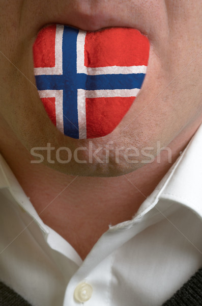 Stock fotó: Férfi · nyelv · festett · Norvégia · zászló · tudás