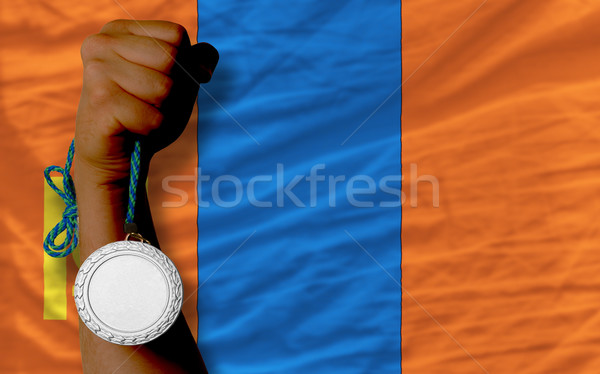 Silver medal for sport and  national flag of mongolia    Stock photo © vepar5