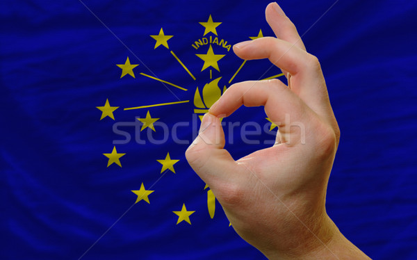 Ok kézmozdulat Indiana zászló férfi mutat Stock fotó © vepar5