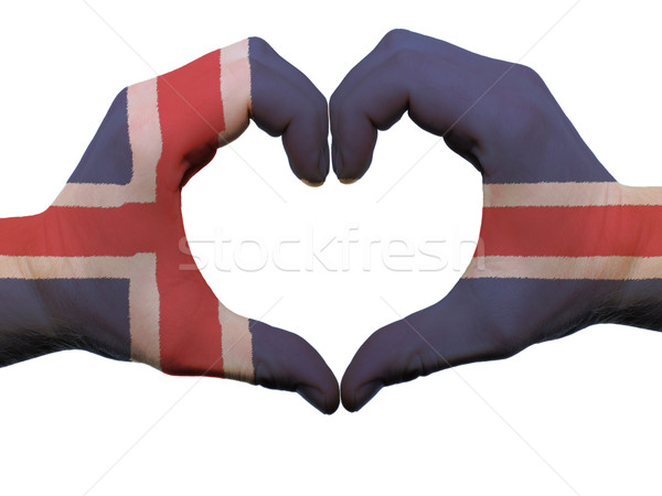 Heart and love gesture in iceland flag colors by hands isolated  Stock photo © vepar5