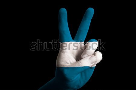 Foto stock: Finlandia · bandera · dos · dedo · hasta · gesto