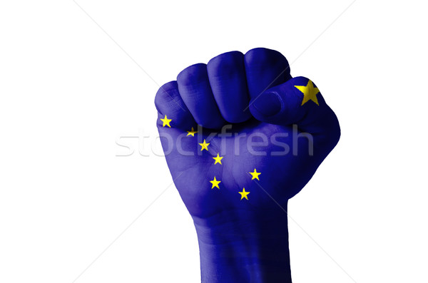 Stock photo: Fist painted in colors of us state of alaska flag