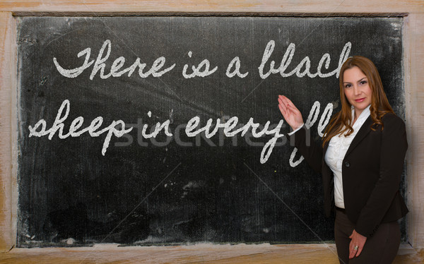 Teacher showing There is a black sheep in every flock on blackbo Stock photo © vepar5