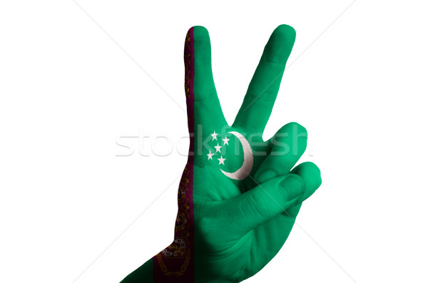 Türkmenistan bayrak iki parmak yukarı jest Stok fotoğraf © vepar5