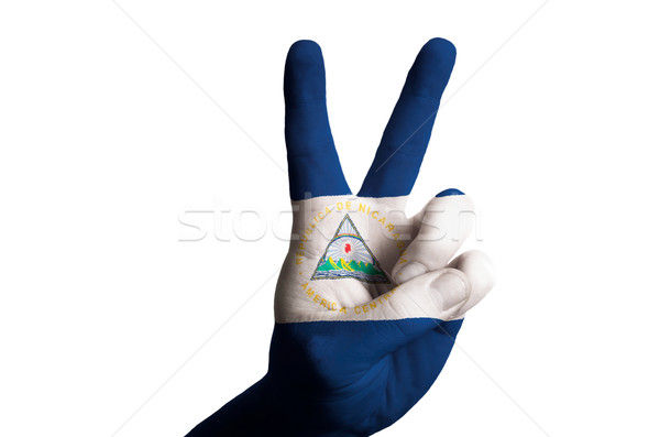 nicaragua national flag two finger up gesture for victory and wi Stock photo © vepar5