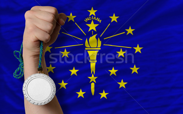 Silver medal for sport and  flag of american state of indiana    Stock photo © vepar5